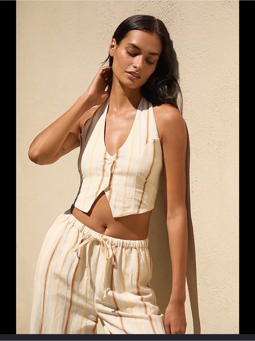 L Space Cream Striped Halter Crop Top